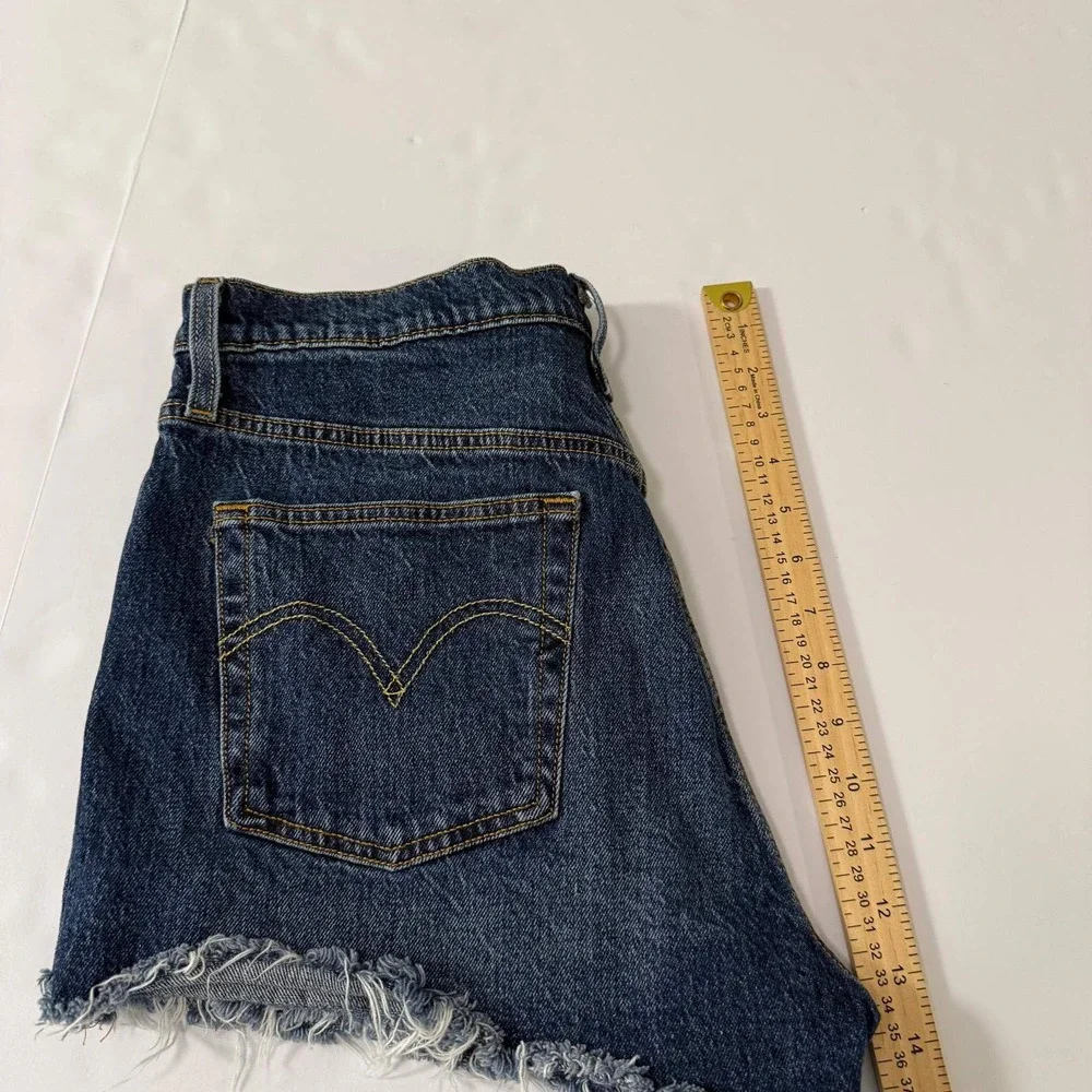 Levis 501 Original Cut Off Denim Shorts Dark Wash Distressed Button Fly Size W31
